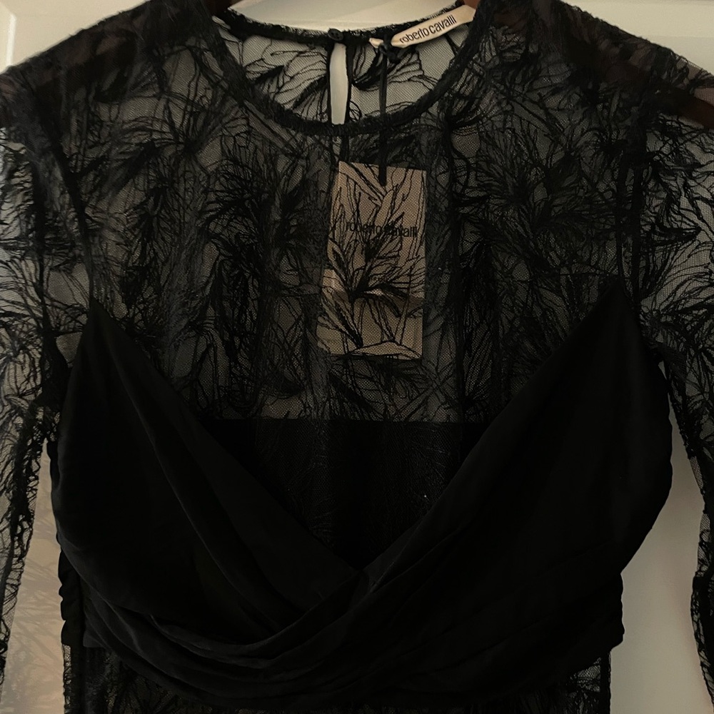 Roberto Cavalli Black Sheer Lace Dress